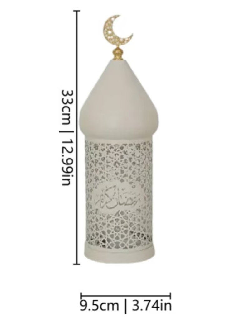 Decorative Ramadan Lantern Candle Holder with Crescent Top, Hollow-Carved Pattern Table Centerpiece, Ambient Light for Home Decor, Festival & Party Use(FD778-M) - Image 2